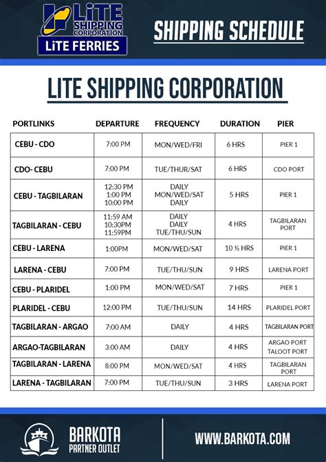 lite shipping schedule.